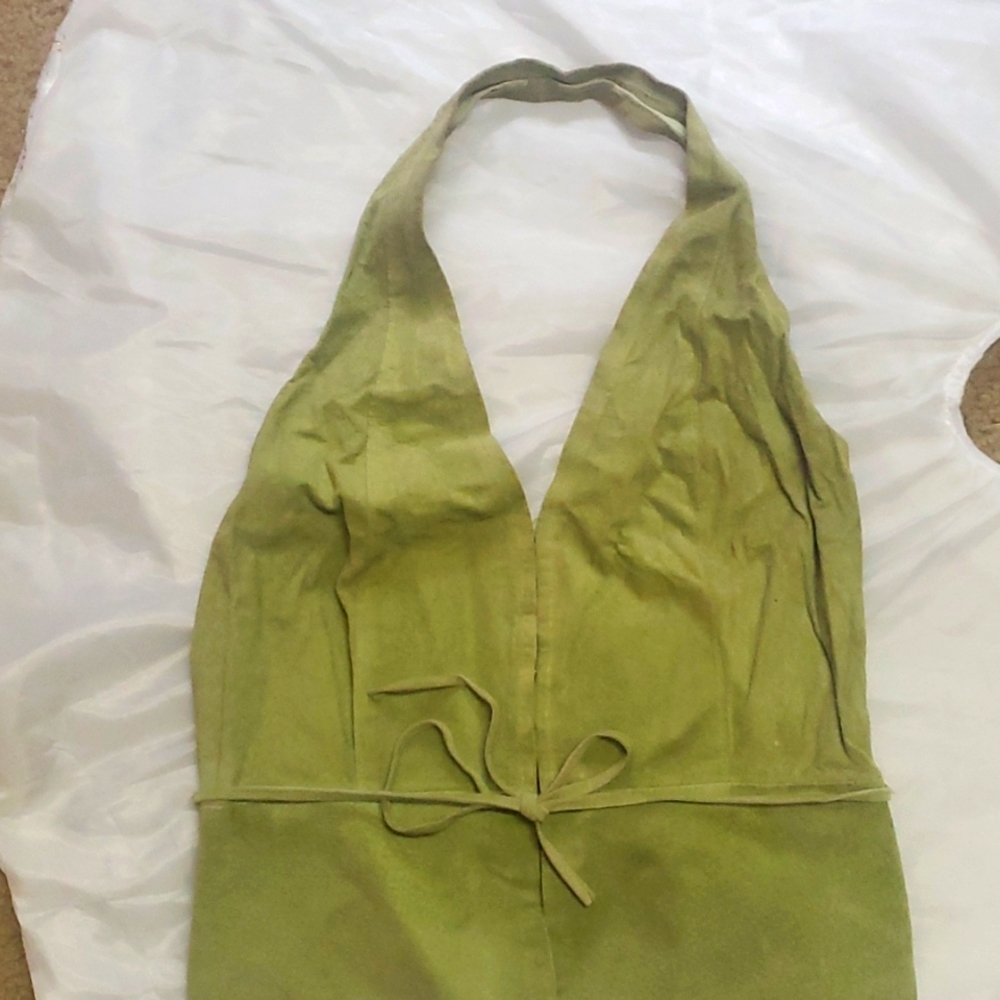 Lime green 70's suede halter top